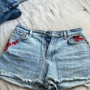 Marine Layer Light Blue Jean Shorts with Red Embroidery